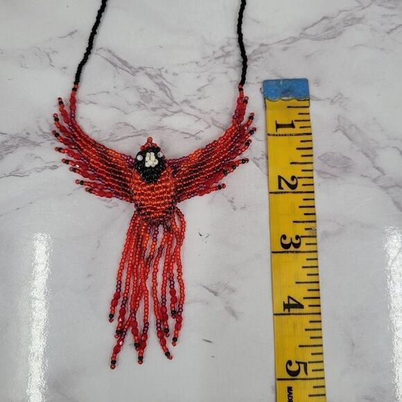 Handcrafted Beaded Cardinal Red Bird Necklace and Earrings Great Gift - Picture 8 of 13